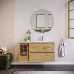 Mobile bagno sospeso 100 cm rovere africa con lavabo dx e toletta con specchio - Anami