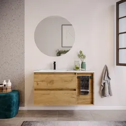 Mobile bagno sospeso 100 cm rovere africa con lavabo sx e toletta con specchio - Anami