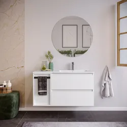 Mobile bagno sospeso 100 cm white satinato con lavabo dx e toletta con specchio - Anami