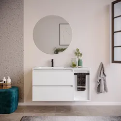 Mobile bagno sospeso 100 cm white satinato con lavabo sx e toletta con specchio - Anami
