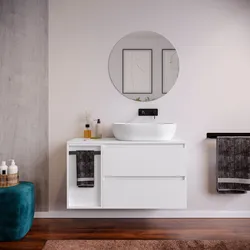 Mobile bagno sospeso 100 cm white satinato con top e toletta reversibile con specchio - Anami