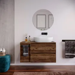 Mobile bagno sospeso 110 cm noce maya con top e toletta reversibile con specchio - Anami