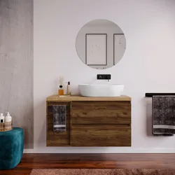 Mobile bagno sospeso 110 cm noce maya con top rovere gold e toletta reversibile con specchio - Anami
