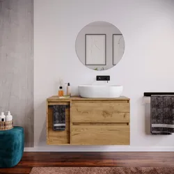 Mobile bagno sospeso 110 cm con top rovere gold e toletta reversibile con specchio - Anami