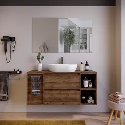 Mobile bagno sospeso 120 cm noce maya con toletta vano a giorno con top e specchio - Anami