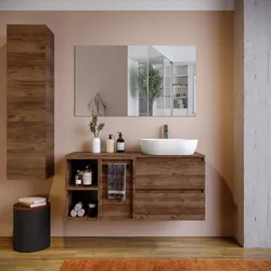 Mobile bagno sospeso 120 cm noce maya con vano a giorno toletta con top e specchio - Anami