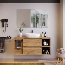 Mobile bagno sospeso 120 cm rovere gold con toletta e vano a giorno con top e specchio - Anami