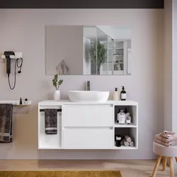 Mobile bagno sospeso 120 cm white satinato con vano a giorno e toletta e top con specchio - Anami
