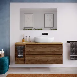 Mobile bagno sospeso 130 cm noce maya con top rovere gold e toletta reversibile con specchio - Anami