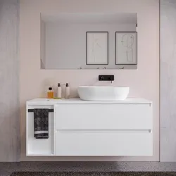 Mobile bagno sospeso 130 cm white satinato con top e toletta reversibile con specchio - Anami