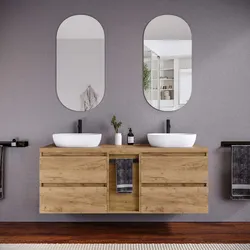 Mobile bagno sospeso 150 cm rovere africa con top rovere gold e toletta reversibile con specchio - Anami
