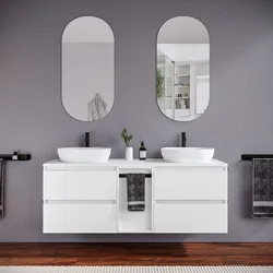 Mobile bagno sospeso 150 cm white satinato con top e toletta con specchio - Anami