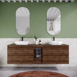 Mobile bagno sospeso 190 cm noce maya con top e toletta con specchio - Anami