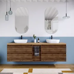 Mobile bagno sospeso 190 cm noce maya con top rovere gold e toletta reversibile con specchio - Anami