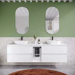 Mobile bagno sospeso 190 cm white satinato con top e toletta con specchio - Anami