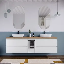 Mobile bagno sospeso 190 cm white satinato con top rovere gold e toletta reversibile con specchio - Anami