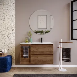 Mobile bagno sospeso 90 cm noce maya con lavabo dx e toletta con specchio - Anami