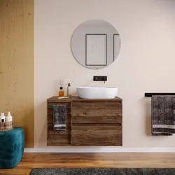 Mobile bagno sospeso 90 cm noce maya con top e toletta reversibile con specchio - Anami