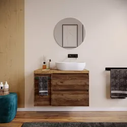Mobile bagno sospeso 90 cm noce maya con top rovere gold e toletta reversibile con specchio - Anami