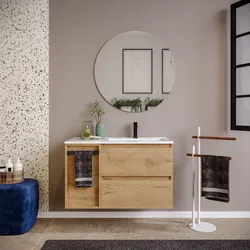 Mobile bagno sospeso 90 cm rovere africa con lavabo dx e toletta con specchio - Anami