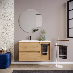 Mobile bagno sospeso 90 cm rovere africa con lavabo sx e toletta con specchio - Anami
