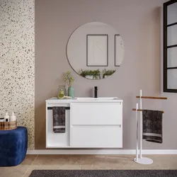 Mobile bagno sospeso 90 cm white satinato con lavabo dx e toletta con specchio - Anami