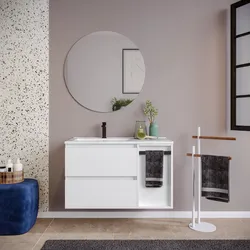 Mobile bagno sospeso 90 cm white satinato con lavabo sx e toletta con specchio - Anami