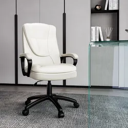Poltrona da ufficio girevole in similpelle bianco con base nera - Saphina