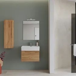 Mobile bagno sospeso 60 cm rovere gold con lavabo in ceramica e specchio  - Agave