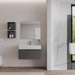 Mobile bagno sospeso 80 cm antracite con lavabo in ceramica e specchio  - Agave
