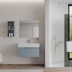 Mobile bagno sospeso 80 cm carta da zucchero con lavabo in ceramica e specchio  - Agave