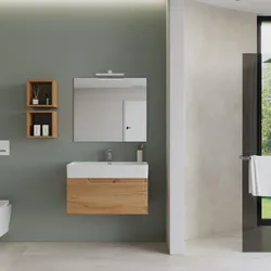 Mobile bagno sospeso 80 cm rovere gold con lavabo in ceramica e specchio  - Agave