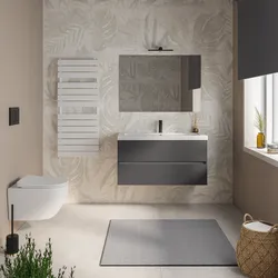 Mobile bagno sospeso 100 cm antracite con 2 cassetti e lavabo in resina con specchio - Cuki