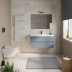 Mobile bagno sospeso 100 cm carta da zucchero con 2 cassetti e lavabo in ceramica con specchio - Cuki