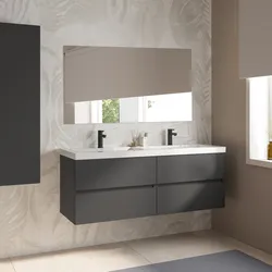 Mobile bagno sospeso 140 cm antracite con 4 cassetti e lavabo in resina con specchio - Cuki