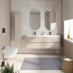 Mobile bagno sospeso 140 cm cashmere con 4 cassetti e lavabo in resina con specchio - Cuki