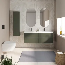 Mobile bagno sospeso 140 cm verde cemento con 4 cassetti e lavabo in resina con specchio - Cuki