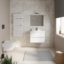 Mobile bagno sospeso 70 cm bianco opaco con 2 cassetti e lavabo in ceramica con specchio - Cuki