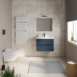 Mobile bagno sospeso 70 cm blu esotico con 2 cassetti e lavabo in ceramica con specchio - Cuki
