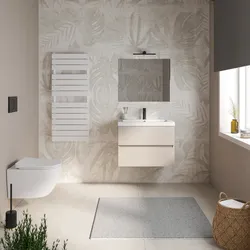 Mobile bagno sospeso 70 cm cashmere con 2 cassetti e lavabo in ceramica con specchio - Cuki