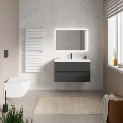 Mobile bagno sospeso 90 cm antracite con 2 cassetti e lavabo in resina - Cuki