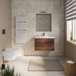 Mobile bagno sospeso 90 cm rovere deciso con 2 cassetti e lavabo in ceramica con specchio - Cuki