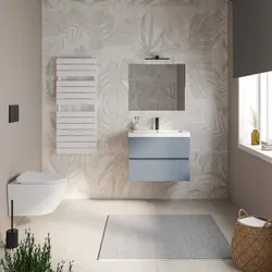 Mobile bagno sospeso 70 cm carta da zucchero con 2 cassetti e lavabo in ceramica con specchio - Cuki