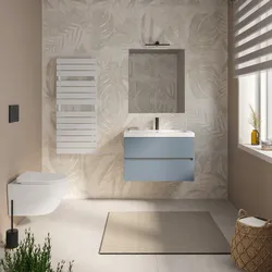 Mobile bagno sospeso 80 cm carta da zucchero con 2 cassetti e lavabo in ceramica con specchio - Cuki