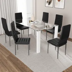 Set 6 sedie in similpelle nero con schienale alto e gambe cromo - Fenice