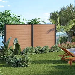 Recinzione modulare da esterno doppia 380x7x180h cm in alluminio nero e doghe in wpc effetto legno teak - Sylver