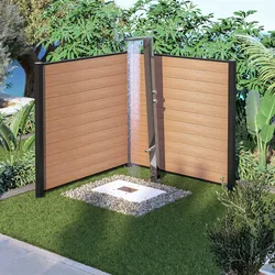 Recinzione modulare da esterno doppia angolare 190x7x180h cm in alluminio nero e doghe in wpc effetto legno teak - Sylver