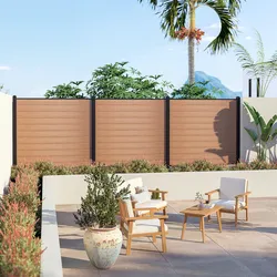 Recinzione modulare da esterno tripla 570x7x180h cm in alluminio nero e doghe in wpc effetto legno teak - Sylver
