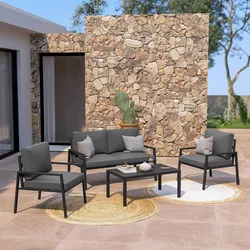 Set relax 4 posti in alluminio antracite con cuscini antracite - Carridi