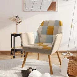 Poltrona scandinava in tessuto patchwork multicolor giallo con schienale avvolgente - Copenaghen